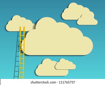 a competition concept, clouds with ladders on blue