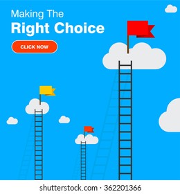 a competition concept with clouds. Red flag in clouds. Click here to Keep Moving Forward