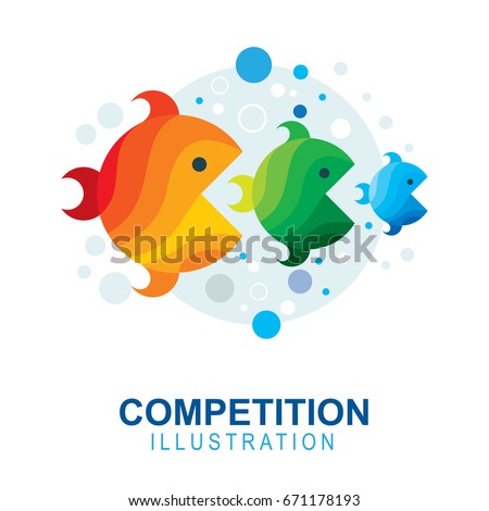 Competition concept illustration.
Bigger fish eat smaller fish. 
Abstract vector design theme.