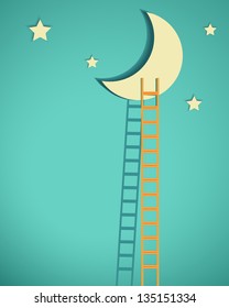 a competition concept, moon with ladders on turquoise sky