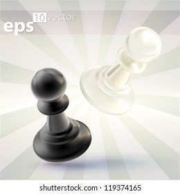 Competition conception: collision of two black and white chess figures, pawns, eps10 vector icon emblem composition