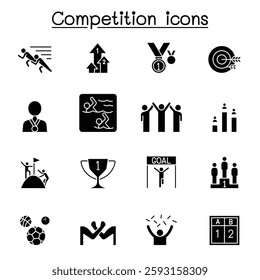 Competition, contest, tournament icons set in glyph style