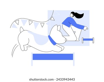 Competition day isolated cartoon vector illustrations. Happy corgi dog jumps over obstacles during competition, pets agility and obedience, dog owner calls him, canine sports vector cartoon.