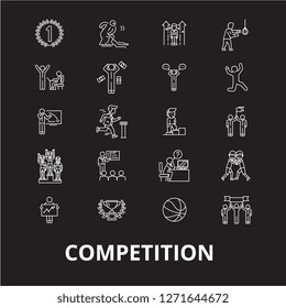 Competition editable line icons vector set on black background. Competition white outline illustrations, signs, symbols