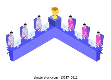 Competition E-sport or cybersport  computer gaming  isometric concept. Vector illustration