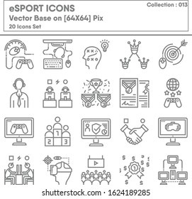 Competition eSport Gaming Icon Set, Icons Collection of Competitive Tournament Digital Game for e-Sport Symbol. Teamwork Gamers Championship and Entertainment, Vector Illustration Concept Design.