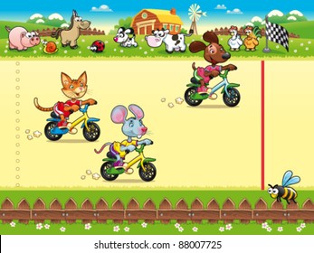 Competition in Farm. Cartoon and vector illustration, isolated objects