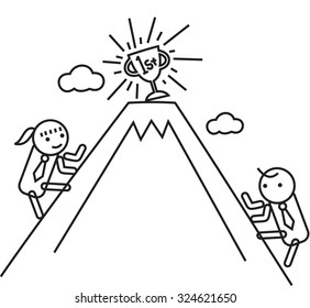 competition to get trophy atop high mountain peak, Business concept