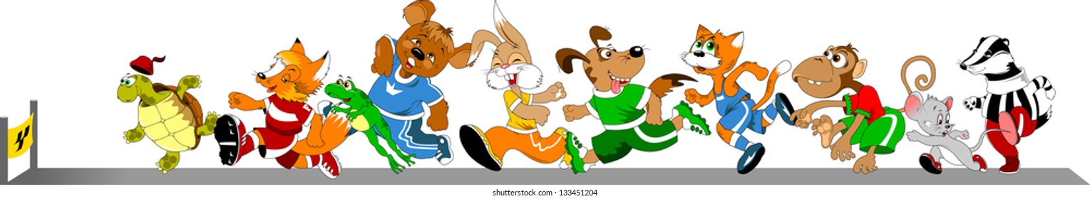 competition group of animals on the treadmill, vector illustration