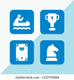 competition icon. 4 competition set with cup, canoe racing, eight ball and chess vector icons for web and mobile app
