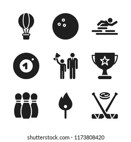 competition icon. 9 competition vector icons set. bowling ball, swimming and match icons for web and design about competition theme