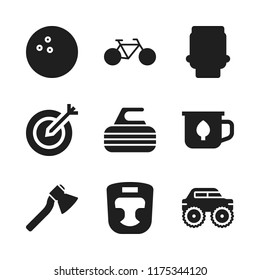 competition icon. 9 competition vector icons set. monster truck, bowling ball and objective icons for web and design about competition theme