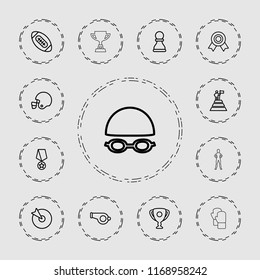 Competition icon. collection of 13 competition outline icons such as medal, whistle, target, swimming hat and glasses. editable competition icons for web and mobile.