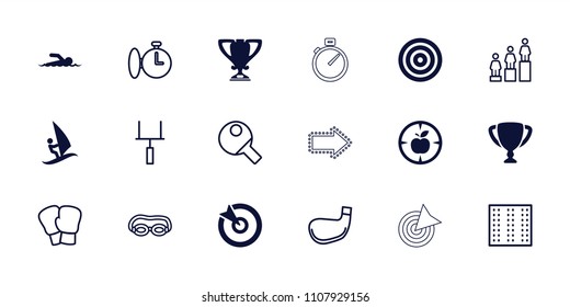 Competition icon. collection of 18 competition filled and outline icons such as trophy, swimmer, surfing, field, ranking. editable competition icons for web and mobile.