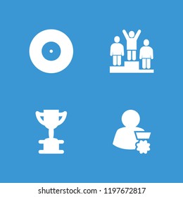 Competition icon. collection of 4 competition filled icons such as trophy, man with medal, target. editable competition icons for web and mobile.