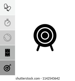 Competition icon. collection of 6 competition filled and outline icons such as target, football pitch, boxing gloves, stopwatch. editable competition icons for web and mobile.