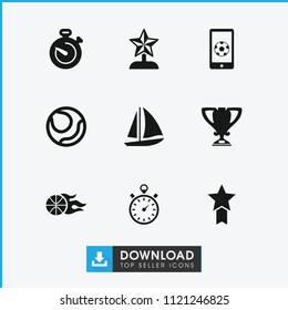 Competition icon. collection of 9 competition filled icons such as stopwatch, basketball, trophy, football on phone. editable competition icons for web and mobile.