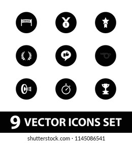 Competition icon. collection of 9 competition filled icons such as trophy, olive branch, arrows in target, number 1 medal. editable competition icons for web and mobile.