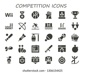 competition icon set. 30 filled competition icons.  Simple modern icons about  - Wii, Medal, Basketball, Gloves, Award, Trophy, Swimming pool, Archery, Swim, Foosball, Baseball