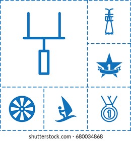 Competition icon. set of 6 competition filled and outline icons such as 1st place star, surfing, medal, goal post, shuttlecock