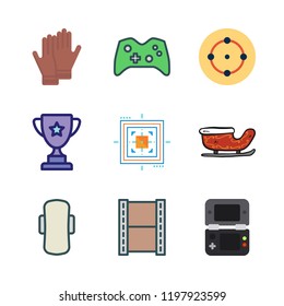 competition icon set. vector set about sled, video console, game controller and negative icons set.