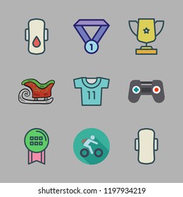 competition icon set. vector set about soccer jersey, game controller, compress and trophy icons set.