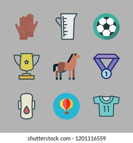 competition icon set. vector set about cup, horse, compress and gloves icons set.