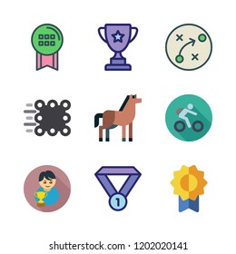 competition icon set. vector set about trophy, horse, bicycle and strategy icons set.