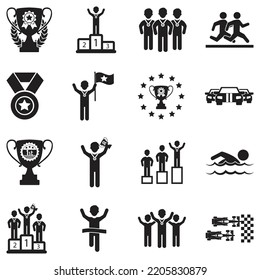 Competition Icons. Black Flat Design. Vector Illustration.