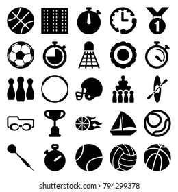Competition icons. set of 25 editable filled competition icons such as field, stopwatch, basketball, trophy, sailboat, bowling, volleyball, medal, hoop, award, dart, rowing