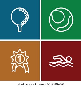 Competition icons set. set of 4 competition outline icons such as golf ball, number 1 medal, volleyball