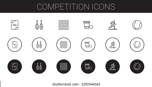 competition icons set. Collection of competition with air hockey, boxing, tic tac toe, beer pong, running, tennis. Editable and scalable competition icons.