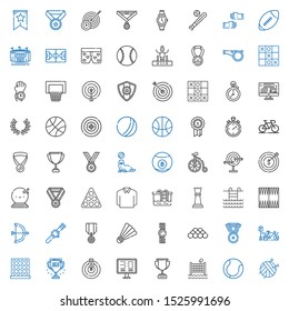 competition icons set. Collection of competition with ball, tennis, volley, trophy, scoreboard, goal, tic tac toe, bicycle, medal, watch. Editable and scalable competition icons.