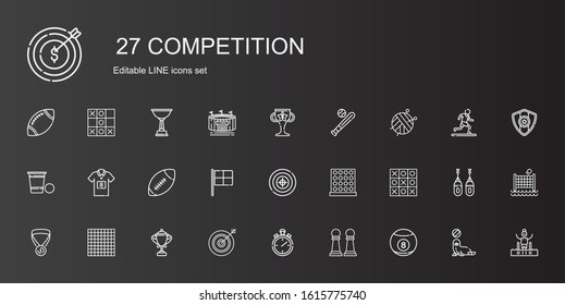 competition icons set. Collection of competition with billiard, pawn, stopwatch, darts, trophy, tic tac toe, medal, target, racing, american football. Editable and scalable competition icons.