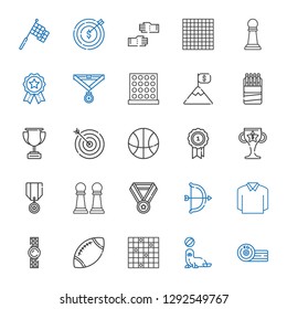 competition icons set. Collection of competition with boxing, seal, tic tac toe, rugby, watch, polo, archery, medal, pawn, trophy, basketball. Editable and scalable competition icons.