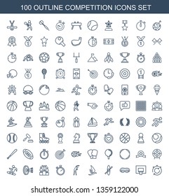 competition icons. Trendy 100 competition icons. Contain icons such as stopwatch, basketball basket, swimming glasses, rowing, surfing, exercising. competition icon for web and mobile.