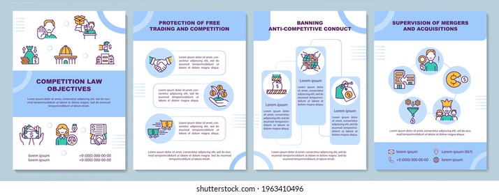 Competition law objectives brochure template. Protection of trading. Flyer, booklet, leaflet print, cover design with linear icons. Vector layouts for presentation, annual reports, advertisement pages