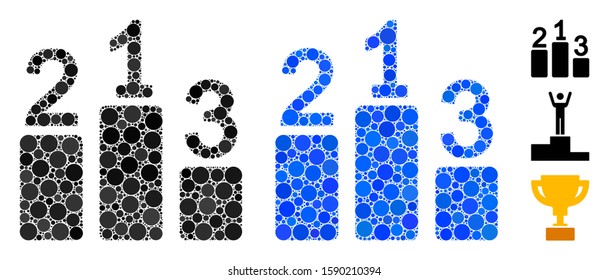 Competition levels mosaic of small circles in different sizes and color hues, based on competition levels icon. Vector small circles are united into blue mosaic.