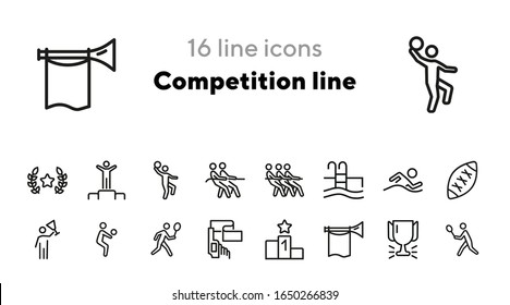 Competition line icons. Set of line icons. Award, badminton player, cup. Sport concept. Vector illustration can be used for topics like sport, competition