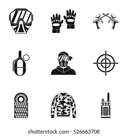 Competition paintball icons set. Simple illustration of 9 competition paintball vector icons for web