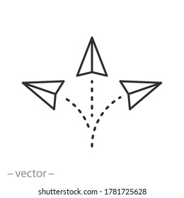 competition paper plane icon, option creative direction, flying airplane, thin line web sign on white background - editable stroke vector illustration eps10