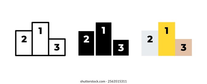 Competition pedestal icon. Championship placement vector illustration. Dais symbol. Winner podium sign. First, second and third place trophy. Award ceremony pictogram. Leadership position concept.