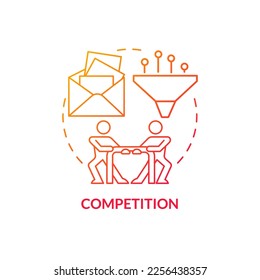 Icono de concepto de gradiente rojo de la competencia. Campaña de publicidad. Desafío del marketing directo abstracto idea de la ilustración de línea delgada. Dibujo de contorno aislado. Se usa una fuente Myriad Pro-Bold