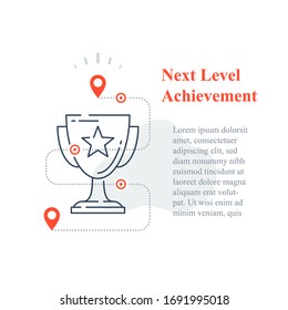 Competition Reward Concept, Excellence Award, Winner Cup, Strategy To Success, Next Level Improvement, High Achievement Trophy, Incentive Program, Long Term Goal, Vector Line Icon