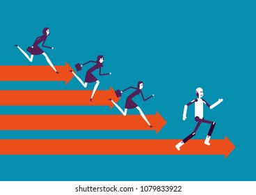 Competition. Robot vs human. Vector illustration business technology concept.