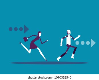 Competition. Robot vs human. Vector illustration business technology concept.