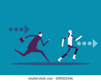 Competition. Robot vs human. Vector illustration business technology concept.