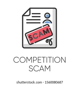 Competition scam color icon. Money deposit fraud. Fake prize scamming. Upfront payment. Financial scamming. Malicious practice. Fraudulent scheme. Isolated vector illustration