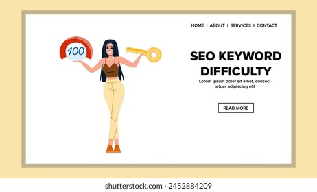 Wettbewerb SEO Schlagwort Schwierigkeit Vektorgrafik. Analyse Forschung, Strategie Ranking, Tool Suche Wettbewerb SEO Schlagwort Schwierigkeit Web flach Cartoon Illustration