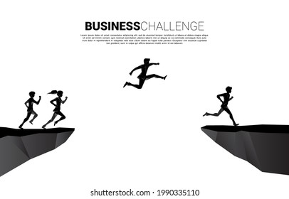 competition of  silhouette of businessman and businesswoman running from start line. business concept for competition